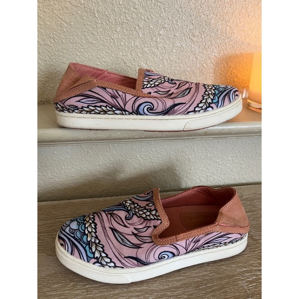 OluKai Kailua Hoa Wooden Wave Slip‎ on Loafer Shoes Women's Size 6